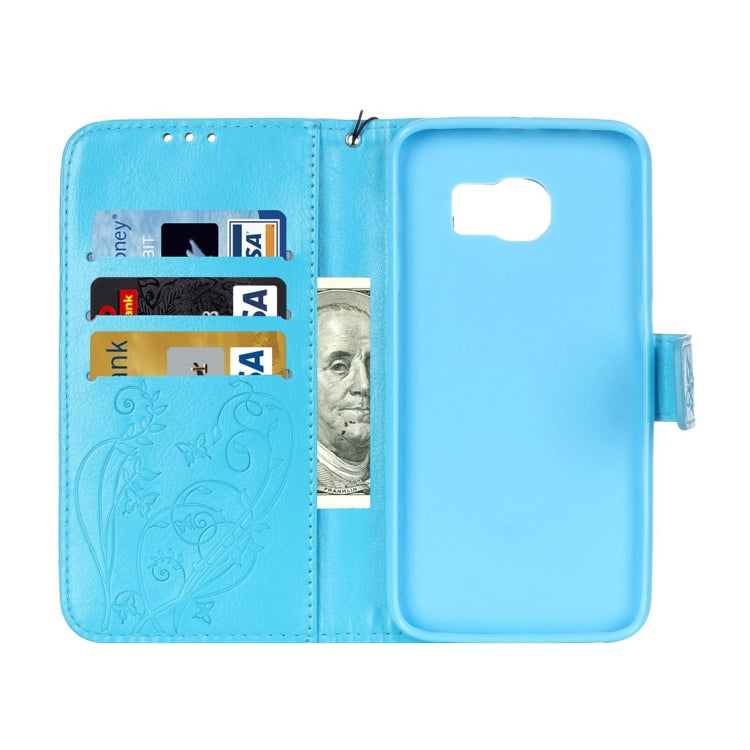 For Galaxy S6 Edge / G925 Heart Diamond Encrusted Flowers Embossing Horizontal Flip Leather Case with Holder & Card Slots & Wallet & Lanyard