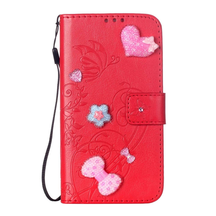 For Galaxy S6 Edge / G925 Heart Diamond Encrusted Flowers Embossing Horizontal Flip Leather Case with Holder & Card Slots & Wallet & Lanyard