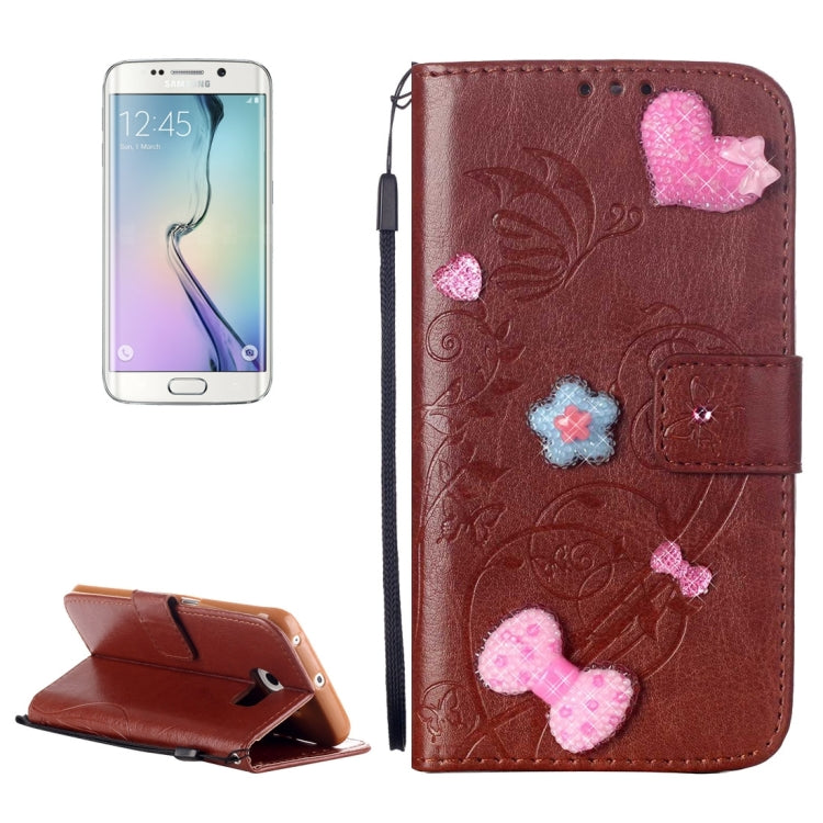 For Galaxy S6 Edge / G925 Heart Diamond Encrusted Flowers Embossing Horizontal Flip Leather Case with Holder & Card Slots & Wallet & Lanyard