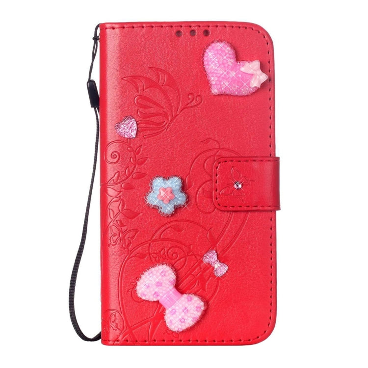 For Galaxy S6 Edge+ / G928 Heart Diamond Encrusted Flowers Embossing Horizontal Flip Leather Case with Holder & Card Slots & Wallet & Lanyard