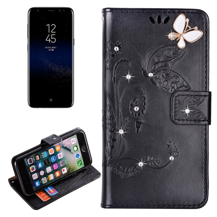 For Galaxy S8 Butterfly Pattern Diamond Encrusted Leather Case with Holder & Card Slots