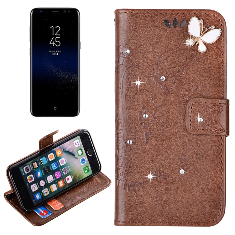 For Galaxy S8 Butterfly Pattern Diamond Encrusted Leather Case with Holder & Card Slots