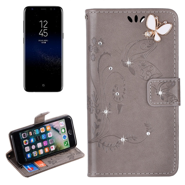 For Galaxy S8 Butterfly Pattern Diamond Encrusted Leather Case with Holder & Card Slots