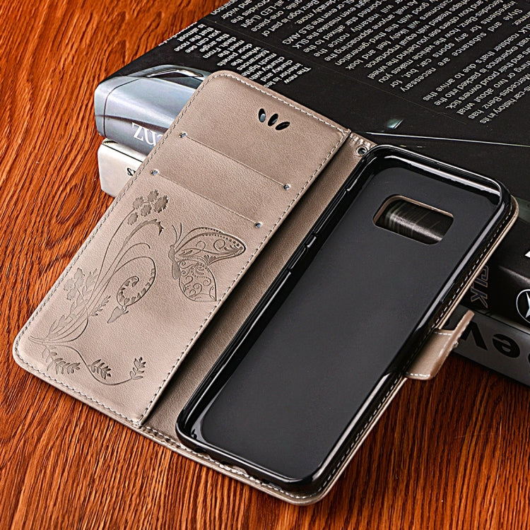 For Galaxy S8 Butterfly Pattern Diamond Encrusted Leather Case with Holder & Card Slots