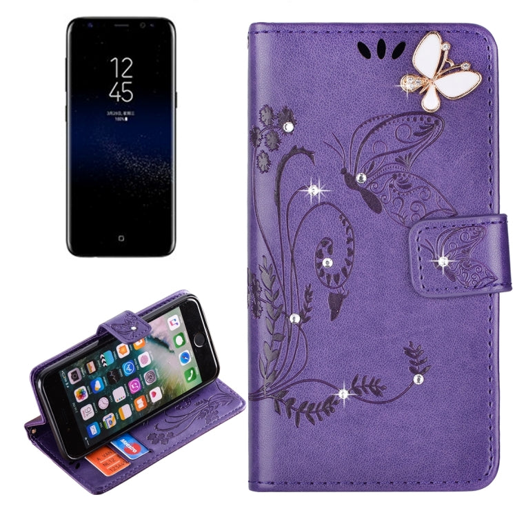 For Galaxy S8 Butterfly Pattern Diamond Encrusted Leather Case with Holder & Card Slots