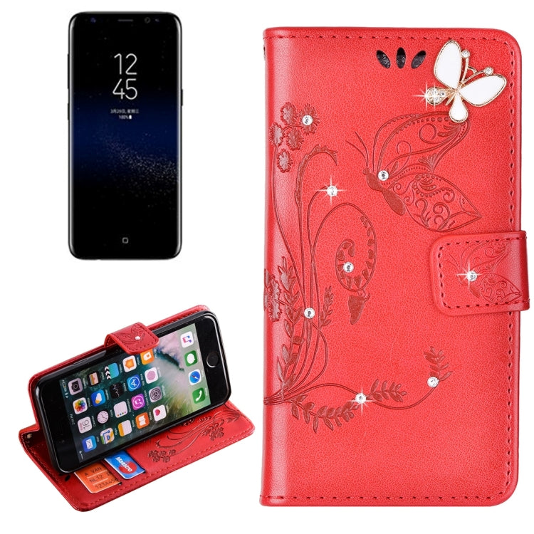 For Galaxy S8 Butterfly Pattern Diamond Encrusted Leather Case with Holder & Card Slots