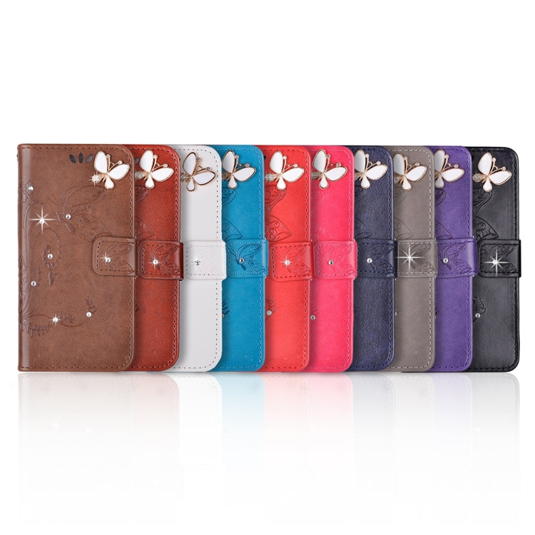 For Galaxy S8 Butterfly Pattern Diamond Encrusted Leather Case with Holder & Card Slots