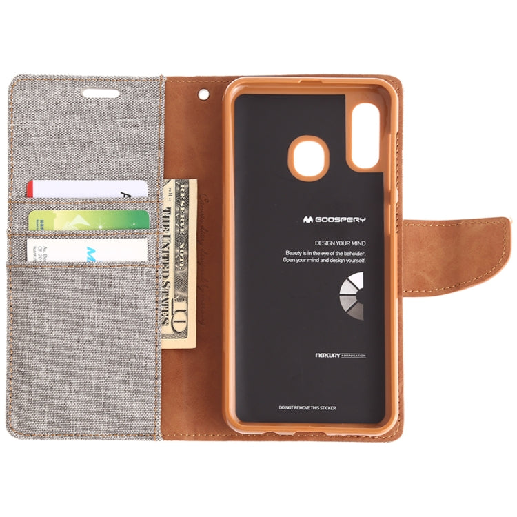 GOOSPERY CANVAS DIARY Canvas Texture Horizontal Flip PU Leather Case for Galaxy A20 / A30, with Holder & Card Slots & Wallet