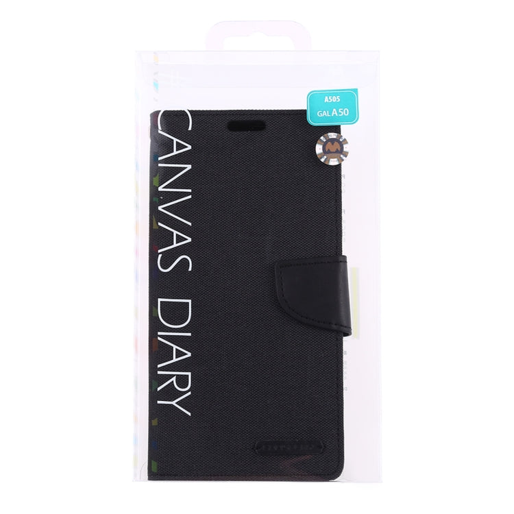 GOOSPERY CANVAS DIARY Canvas Texture Horizontal Flip PU Leather Case for Galaxy A50, with Holder & Card Slots & Wallet