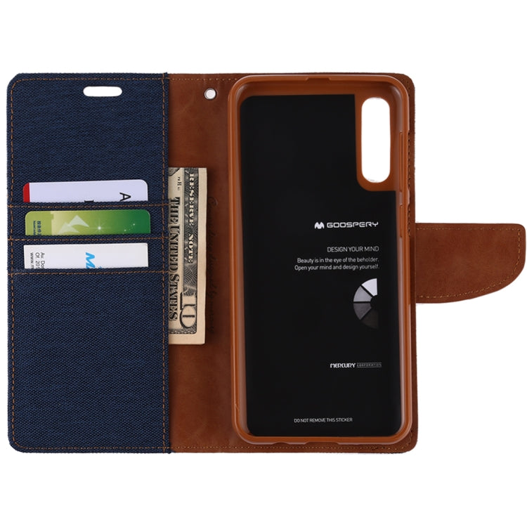 GOOSPERY CANVAS DIARY Canvas Texture Horizontal Flip PU Leather Case for Galaxy A50, with Holder & Card Slots & Wallet