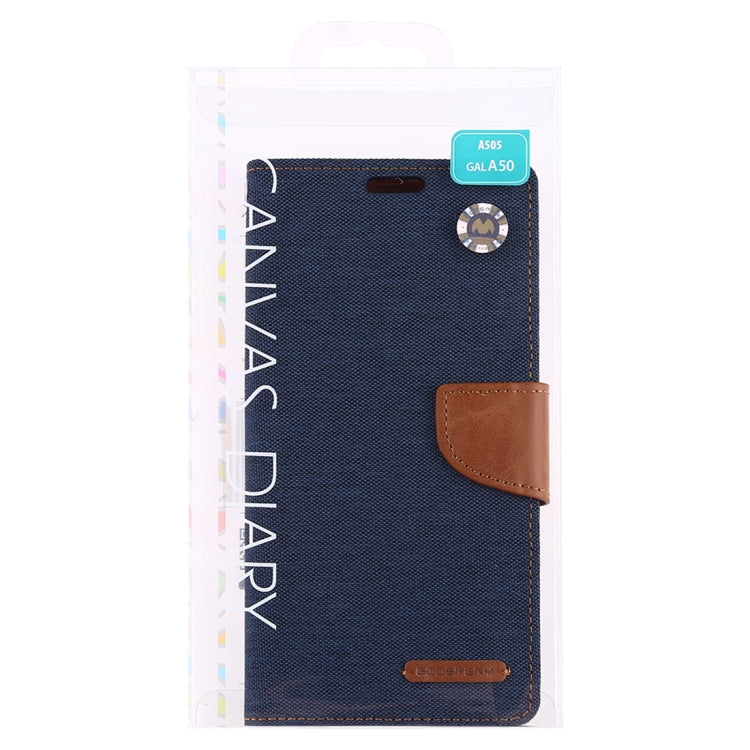 GOOSPERY CANVAS DIARY Canvas Texture Horizontal Flip PU Leather Case for Galaxy A50, with Holder & Card Slots & Wallet