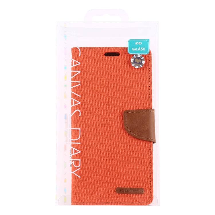 GOOSPERY CANVAS DIARY Canvas Texture Horizontal Flip PU Leather Case for Galaxy A50, with Holder & Card Slots & Wallet