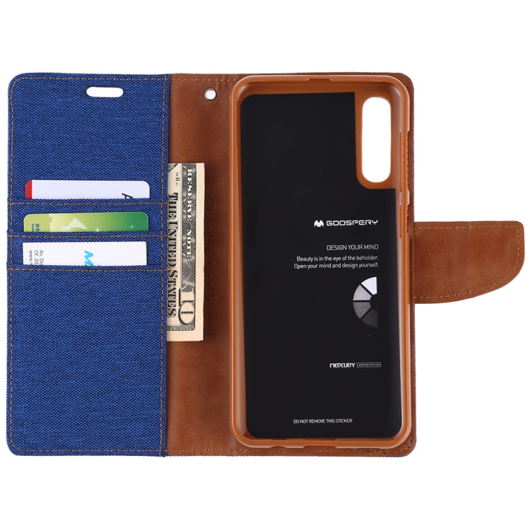 GOOSPERY CANVAS DIARY Canvas Texture Horizontal Flip PU Leather Case for Galaxy A50, with Holder & Card Slots & Wallet