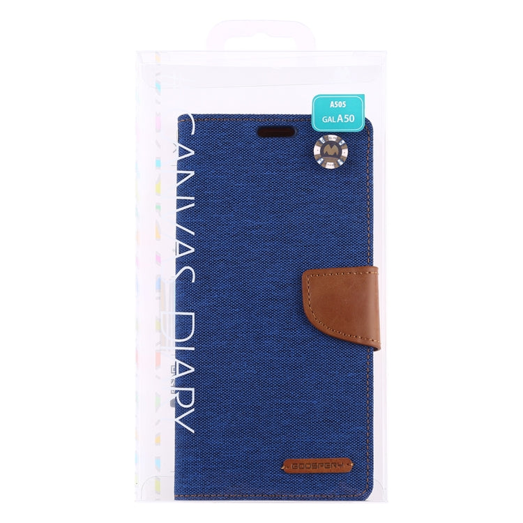 GOOSPERY CANVAS DIARY Canvas Texture Horizontal Flip PU Leather Case for Galaxy A50, with Holder & Card Slots & Wallet