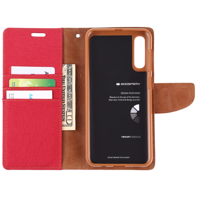 GOOSPERY CANVAS DIARY Canvas Texture Horizontal Flip PU Leather Case for Galaxy A50, with Holder & Card Slots & Wallet