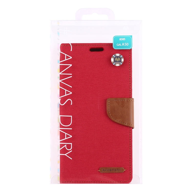 GOOSPERY CANVAS DIARY Canvas Texture Horizontal Flip PU Leather Case for Galaxy A50, with Holder & Card Slots & Wallet