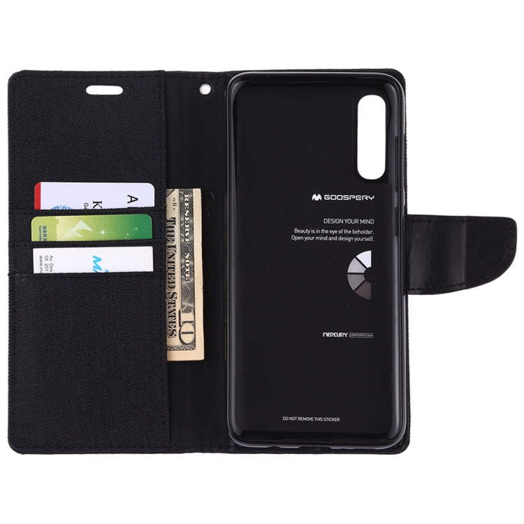 GOOSPERY CANVAS DIARY Canvas Texture Horizontal Flip PU Leather Case for Galaxy A70, with Holder & Card Slots & Wallet