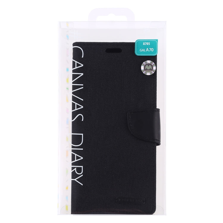 GOOSPERY CANVAS DIARY Canvas Texture Horizontal Flip PU Leather Case for Galaxy A70, with Holder & Card Slots & Wallet