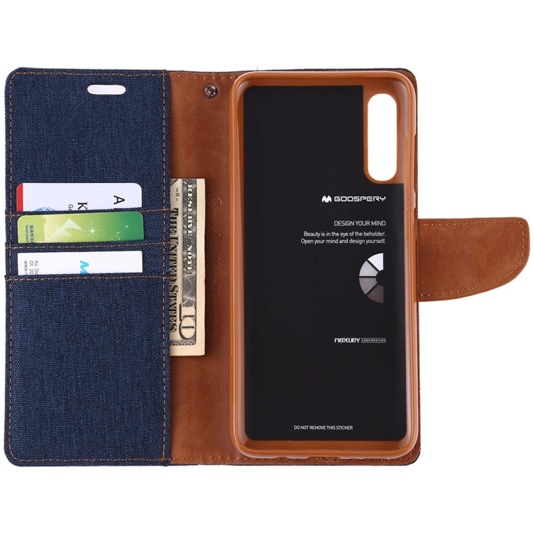 GOOSPERY CANVAS DIARY Canvas Texture Horizontal Flip PU Leather Case for Galaxy A70, with Holder & Card Slots & Wallet