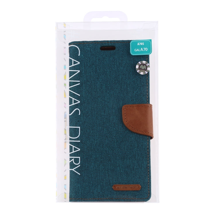 GOOSPERY CANVAS DIARY Canvas Texture Horizontal Flip PU Leather Case for Galaxy A70, with Holder & Card Slots & Wallet