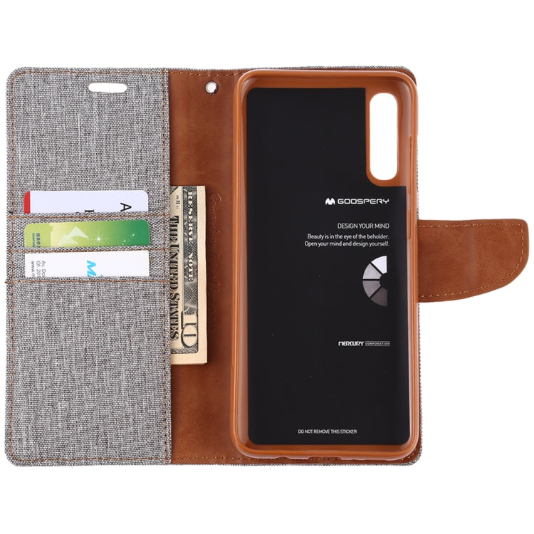 GOOSPERY CANVAS DIARY Canvas Texture Horizontal Flip PU Leather Case for Galaxy A70, with Holder & Card Slots & Wallet
