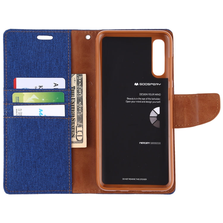 GOOSPERY CANVAS DIARY Canvas Texture Horizontal Flip PU Leather Case for Galaxy A70, with Holder & Card Slots & Wallet
