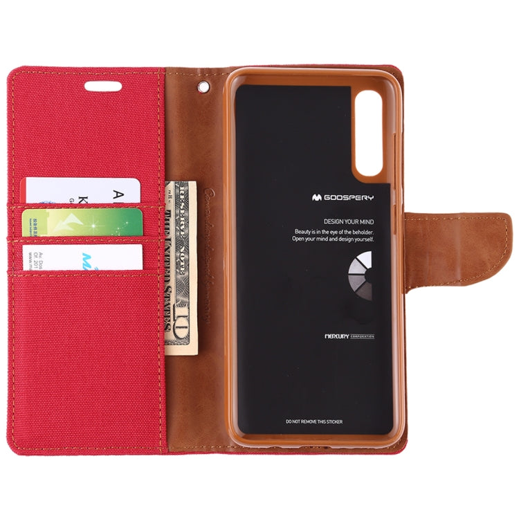 GOOSPERY CANVAS DIARY Canvas Texture Horizontal Flip PU Leather Case for Galaxy A70, with Holder & Card Slots & Wallet