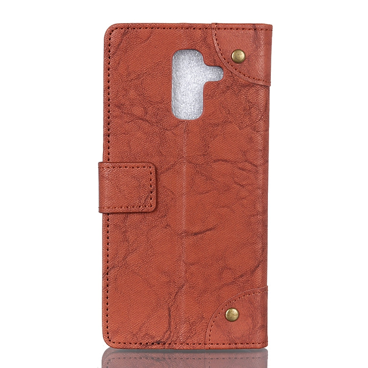 Copper Buckle Retro Crazy Horse Texture Horizontal Flip Leather Case for Galaxy A8+ (2018), with Holder & Card Slots & Wallet
