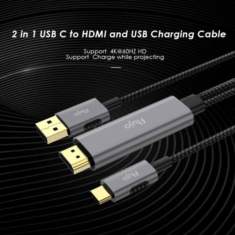 Flujo X30 USB-C / Type-C to 4K HDMI + USB 2.0 Charging Port Adapter Nylon Braided Cable, Cable Length: 2m