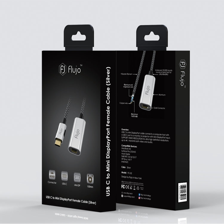 Flujo X32 USB-C / Type-C to Mini DP Female Adapter Nylon Braided Cable, Cable Length: 15cm