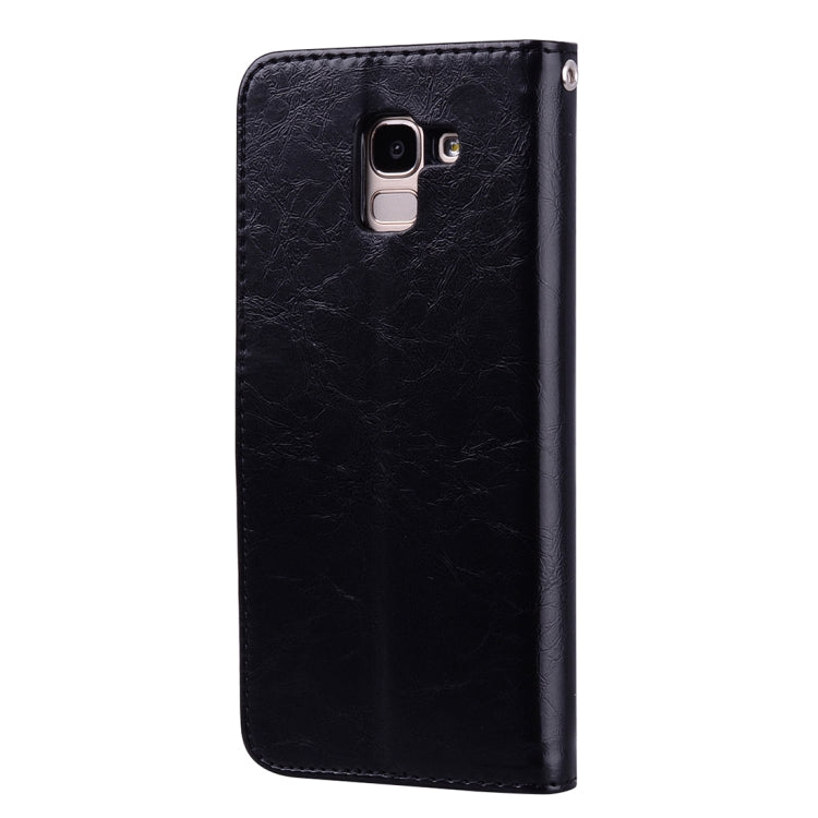 Business Style Oil Wax Texture Horizontal Flip Leather Case for Galaxy J6 (EU Version) (2018), with Holder & Card Slots & Wallet