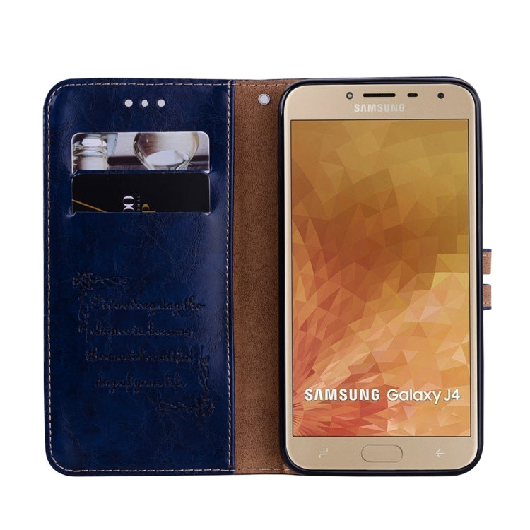 Business Style Oil Wax Texture Horizontal Flip Leather Case for Galaxy J4 (EU Version) (2018), with Holder & Card Slots & Wallet