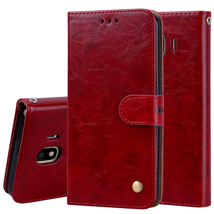 Business Style Oil Wax Texture Horizontal Flip Leather Case for Galaxy J4 (EU Version) (2018), with Holder & Card Slots & Wallet