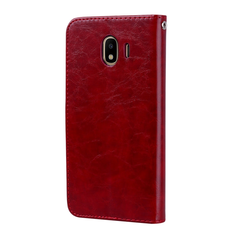 Business Style Oil Wax Texture Horizontal Flip Leather Case for Galaxy J4 (EU Version) (2018), with Holder & Card Slots & Wallet