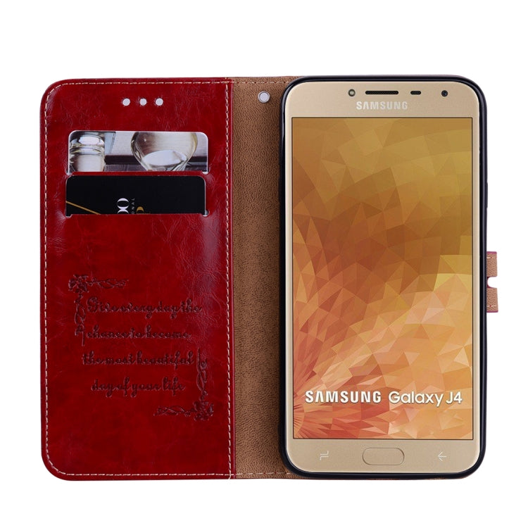 Business Style Oil Wax Texture Horizontal Flip Leather Case for Galaxy J4 (EU Version) (2018), with Holder & Card Slots & Wallet