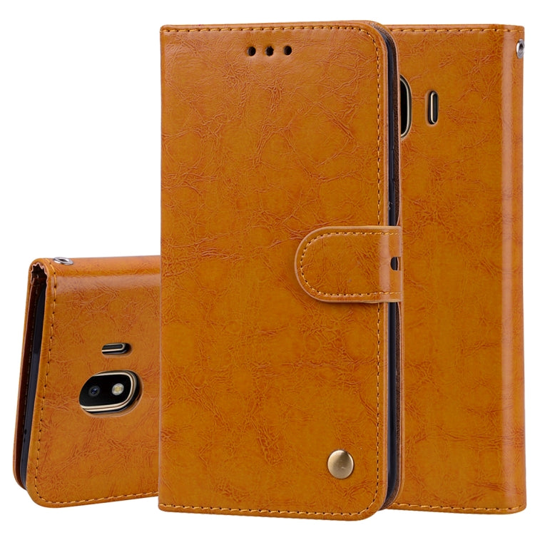 Business Style Oil Wax Texture Horizontal Flip Leather Case for Galaxy J4 (EU Version) (2018), with Holder & Card Slots & Wallet