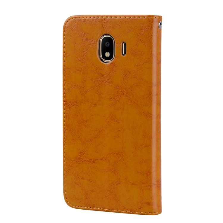 Business Style Oil Wax Texture Horizontal Flip Leather Case for Galaxy J4 (EU Version) (2018), with Holder & Card Slots & Wallet