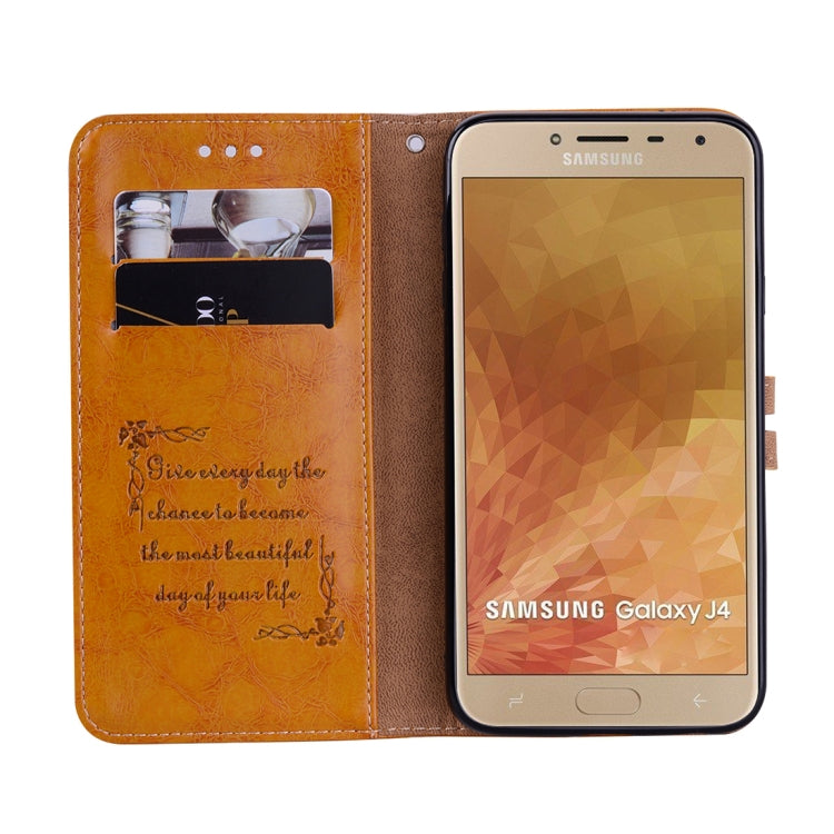 Business Style Oil Wax Texture Horizontal Flip Leather Case for Galaxy J4 (EU Version) (2018), with Holder & Card Slots & Wallet