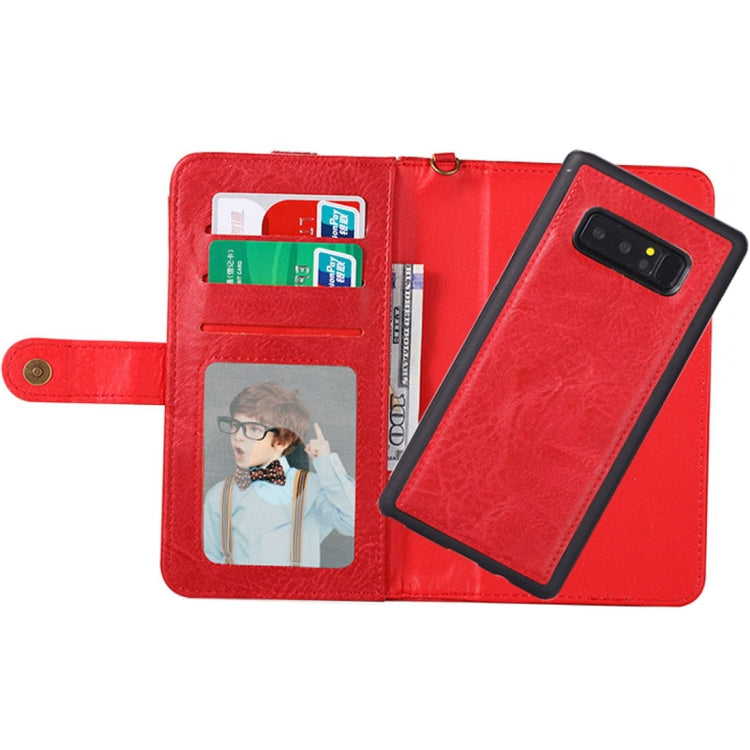 For Galaxy Note 8 PU Detachable Horizontal Flip Protective Leather Case with Card Slots & Wallet & Photo Frame & Lanyard (Red)