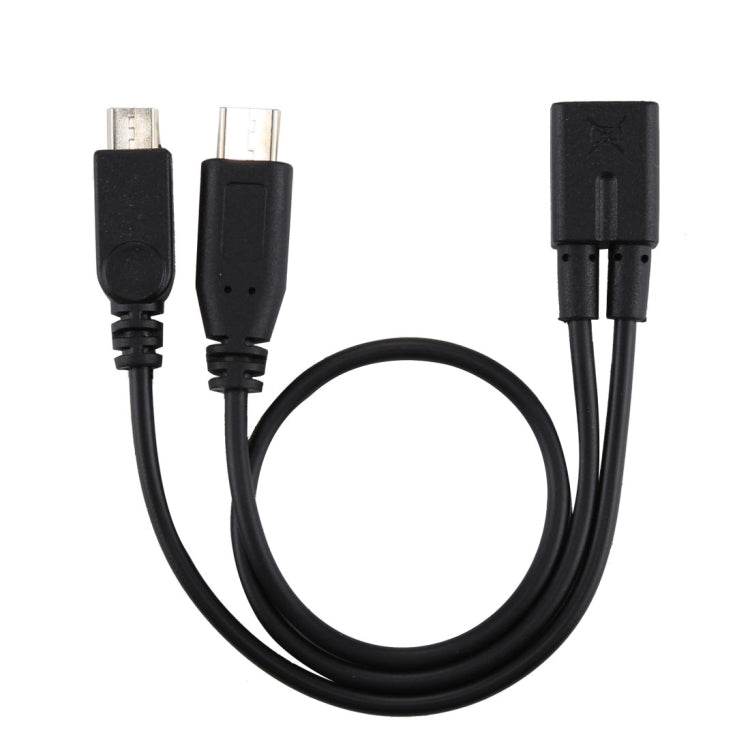 Micro USB Female to USB-C / Type-C Male + Micro USB Male Adapter Y Cable, Total Length: about 30cm, For Samsung, Huawei, Xiaomi, HTC, Meizu, Sony and other Smartphones