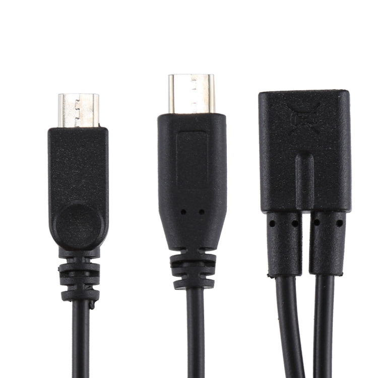 Micro USB Female to USB-C / Type-C Male + Micro USB Male Adapter Y Cable, Total Length: about 30cm, For Samsung, Huawei, Xiaomi, HTC, Meizu, Sony and other Smartphones