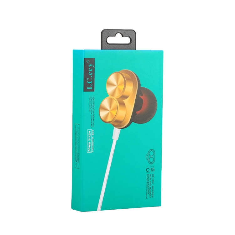 C-15 Earbuds Four-nuclear Power In-Ear Wired Stereo Earphones Headset with Mic, for iPhone, Samsung, HTC, Sony and other Smartphones (Gold)