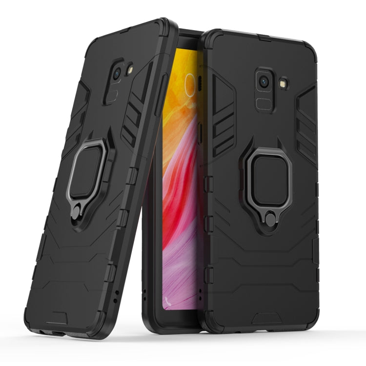 PC + TPU Shockproof Protective Case with Magnetic Ring Holder for Galaxy A8 (2018)(Black)