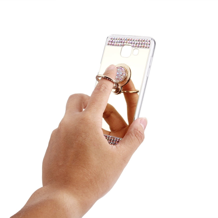 For Galaxy A9 / A900 Diamond Encrusted Electroplating Mirror Protective Cover Case with Hidden Ring Holder
