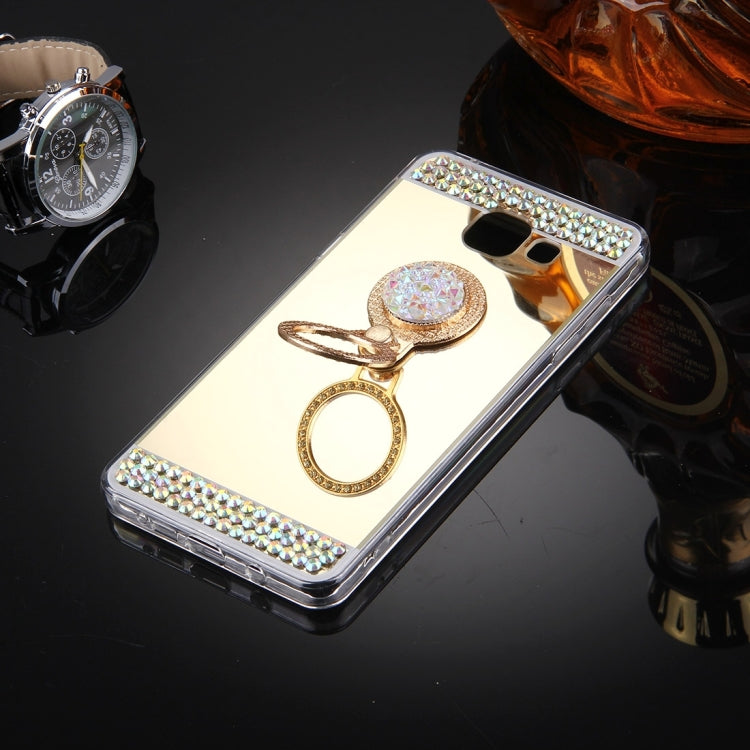 For Galaxy A3 (2016) / A310 Diamond Encrusted Electroplating Mirror Protective Cover Case with Hidden Ring Holder