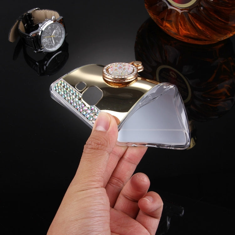 For Galaxy A3 (2016) / A310 Diamond Encrusted Electroplating Mirror Protective Cover Case with Hidden Ring Holder