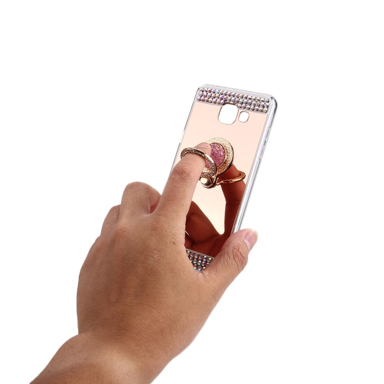 For Galaxy A3 (2016) / A310 Diamond Encrusted Electroplating Mirror Protective Cover Case with Hidden Ring Holder