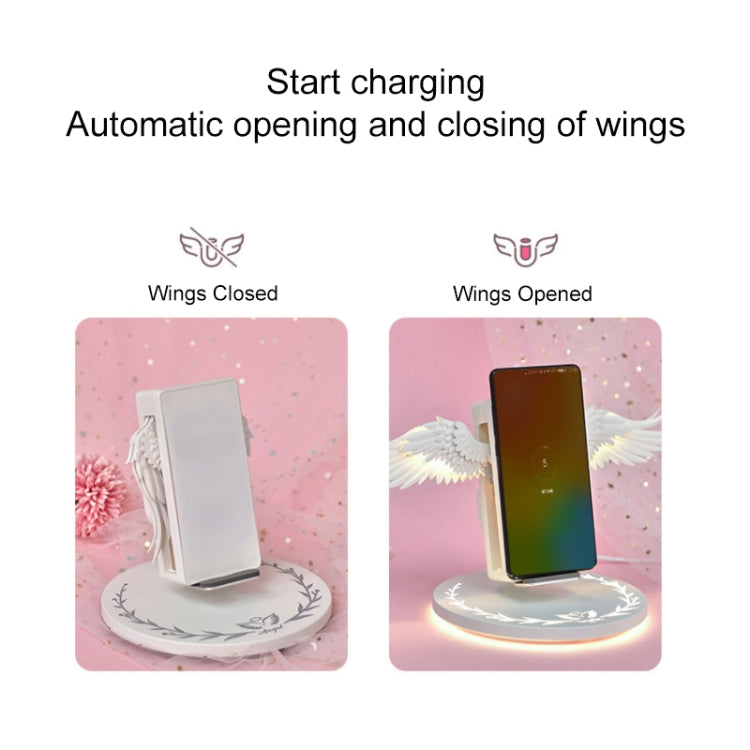 10W Smart Vertical Angel Wings Shape Mobile Phone Wireless Charger with Lighting Base