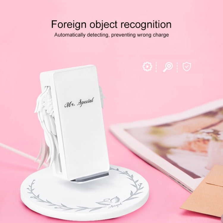 10W Smart Vertical Angel Wings Shape Mobile Phone Wireless Charger with Lighting Base