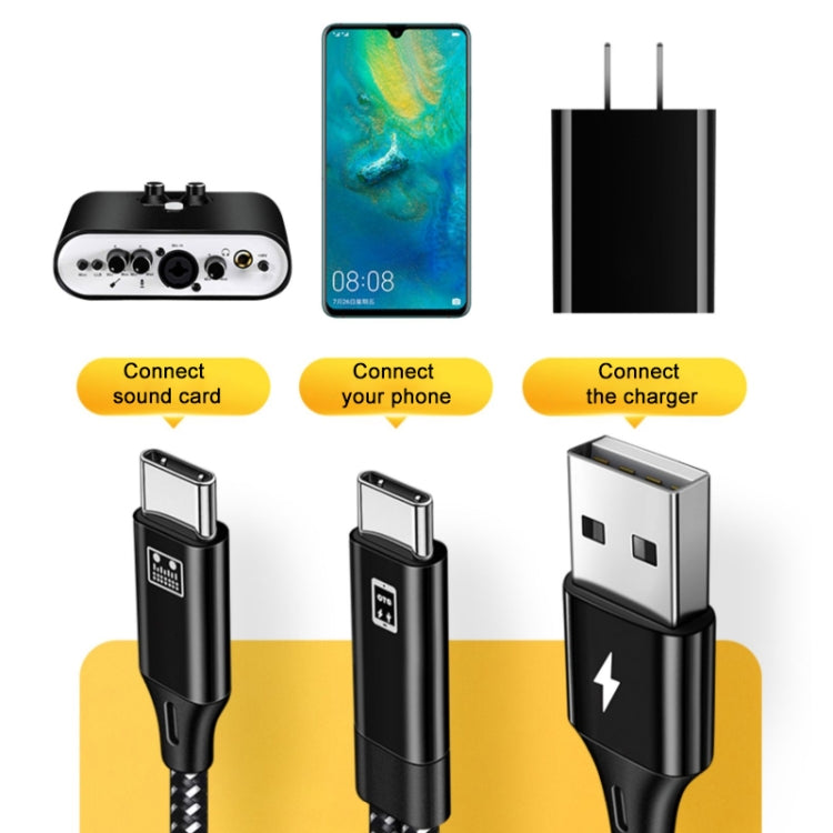 A02-CU Type-C / USB-C to Type-C / USB-C + USB OTG Nylon Braid Charging Cable, Length: 1.5m+1.2m